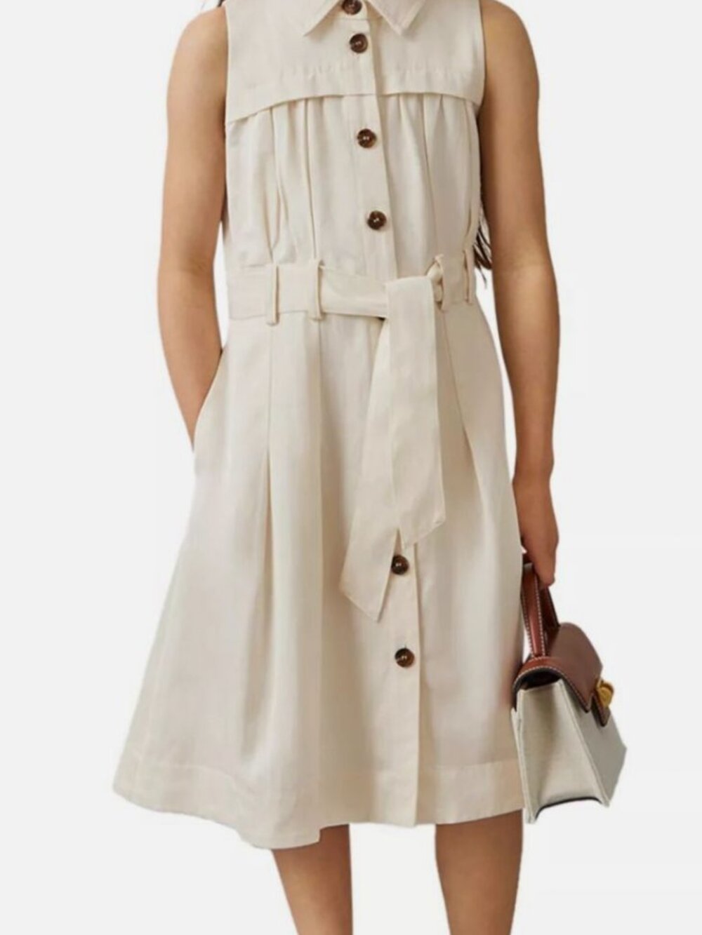 REISS Girls' Ivory Tie Waist Collared Dress Size 9-10 Years